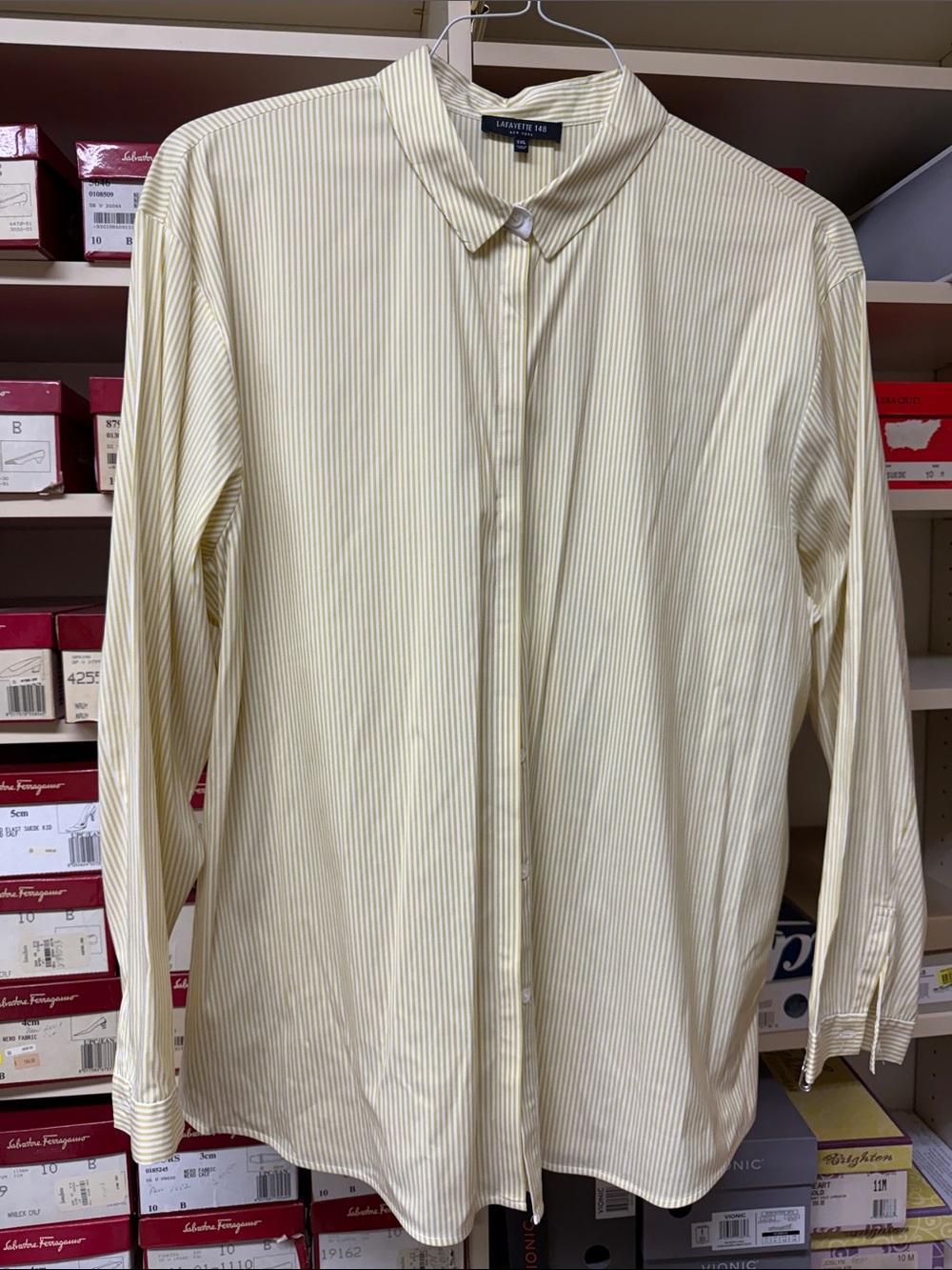 Lafayette 148 New York Pale Yellow Pinstripe Dress Shirt